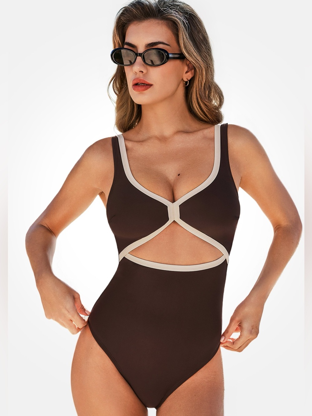 Cupshe Brown Cutout One Piece Swimsuit Adjustable Straps Size Large